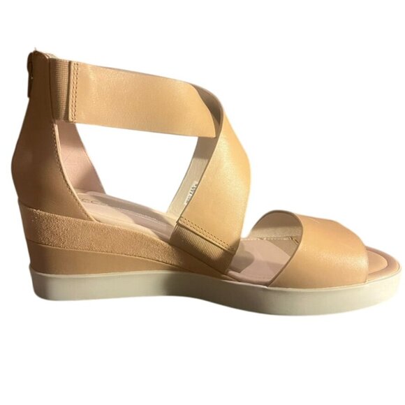 Ecco Womens Tan Leather Wedge Sandals Sz 40/9.5 w/ Zipper Cushioned Comfort NIB - Picture 3 of 8